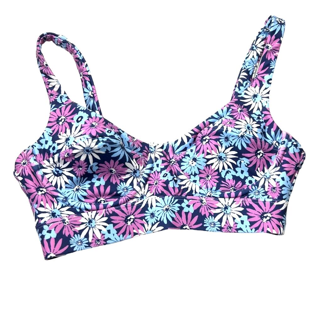 New L*Space Active Tryout Sports Bra Floral Blue/Pink Women Small NWT